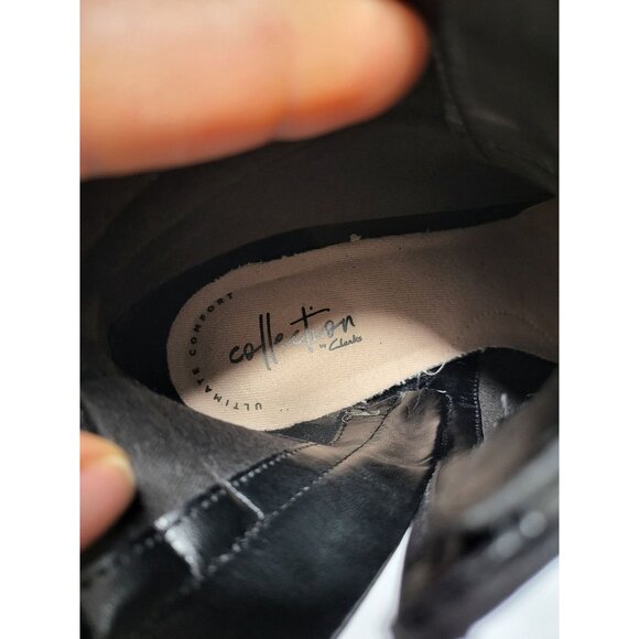 Clarks Combat Leather Ankle Boot Black Size 9 Stacked Heel Comfort Lace-Up - Picture 5 of 12